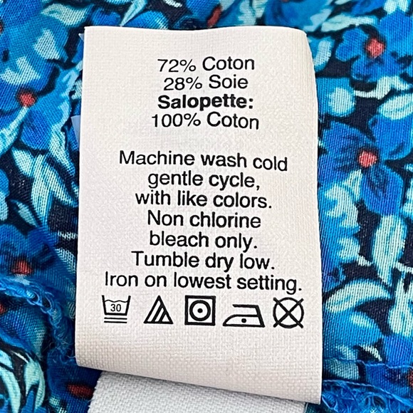 J. Crew Silk Blend Floral Blouse Peasant Flower-Patch Tie Neck Long Sleeve Blue - Picture 14 of 16